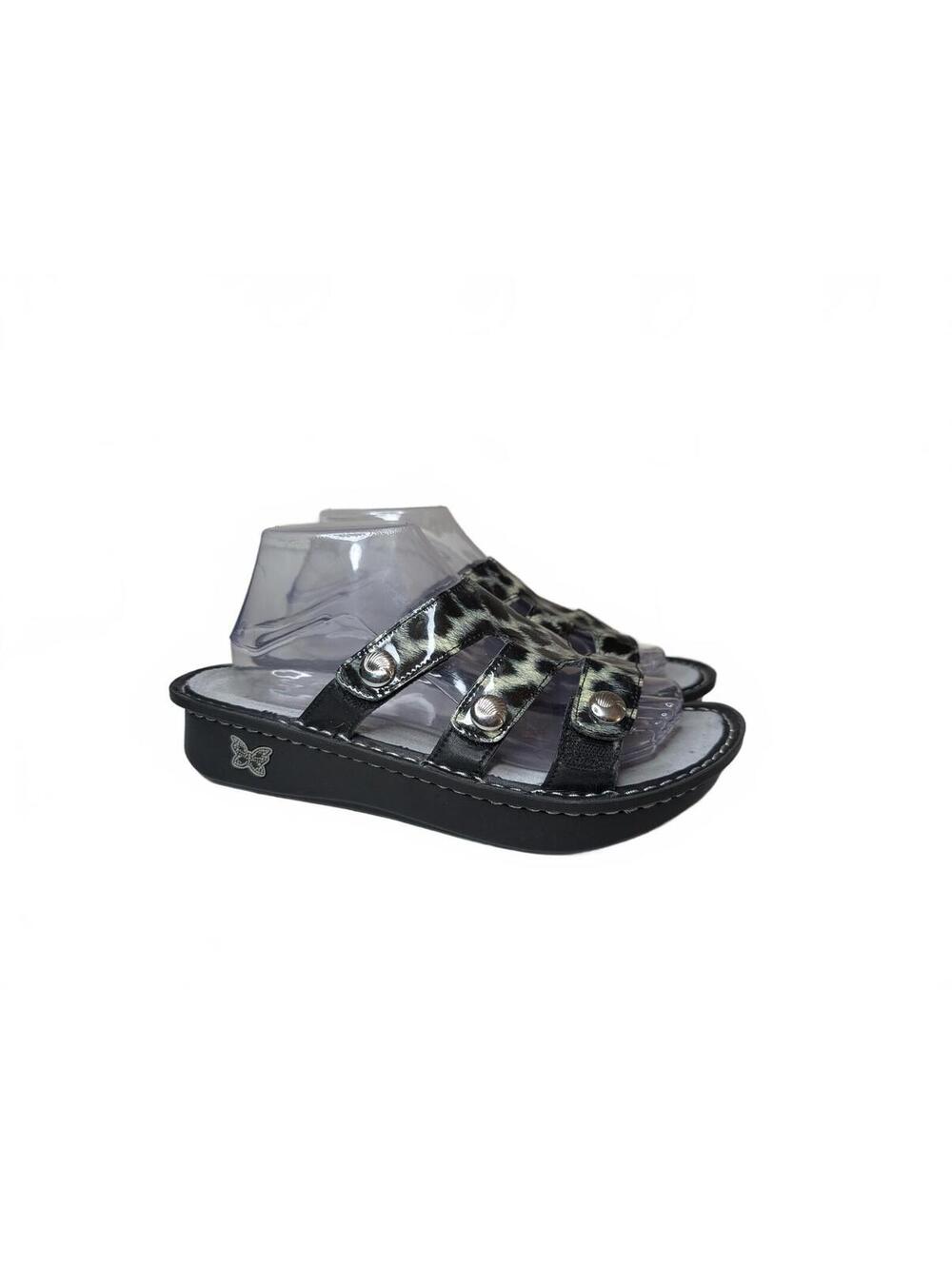 Alegria by PG LITE Dinah Leather‎ Slide Sandals Snow Leopard Print Size 40